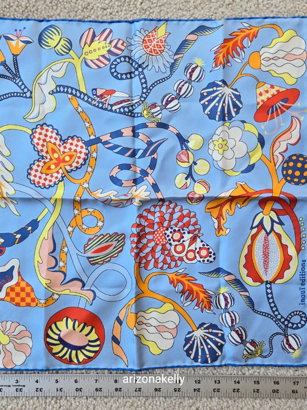 NWOT Inoui Editions Silk Scarf Neckerchief Whimsical Scene Hand Rolled Hems - Picture 7 of 7